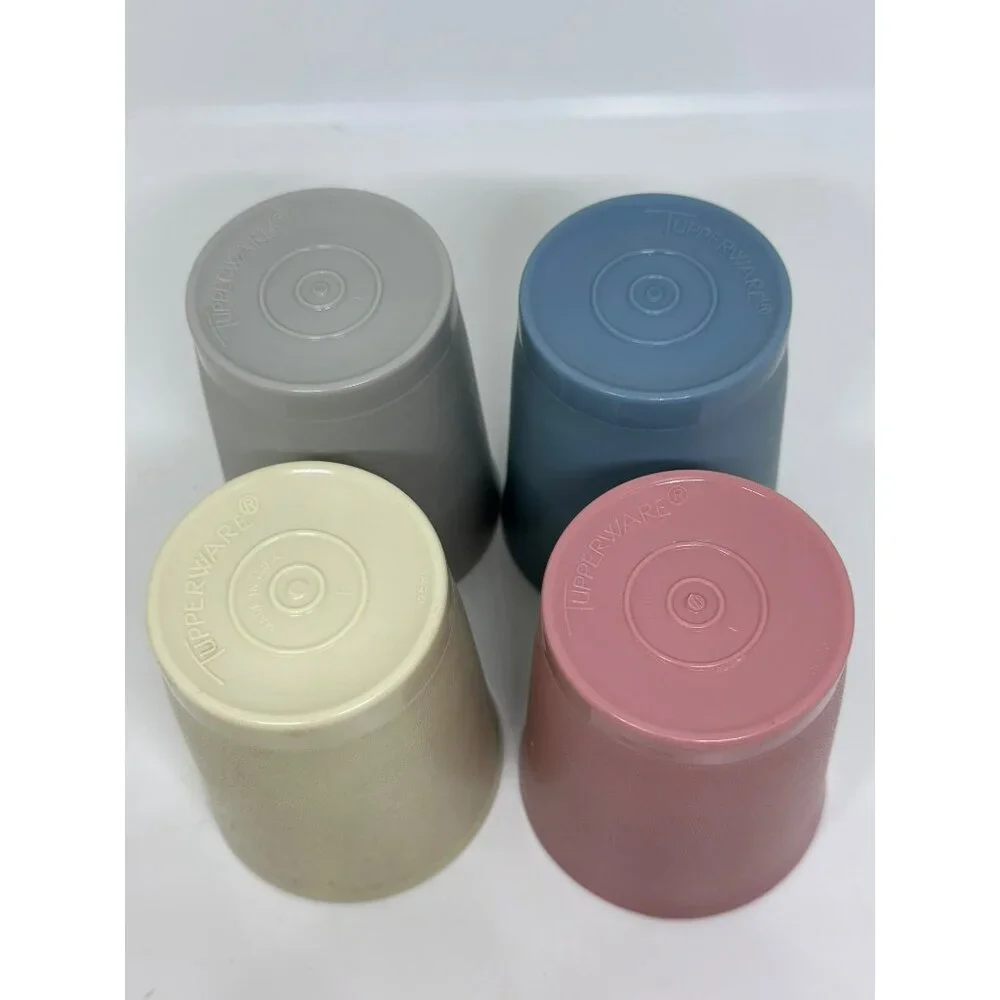 VTG Tupperware Pastel Tumblers Set of 4 MCM Stackable Plastic Cups USA Drinkware